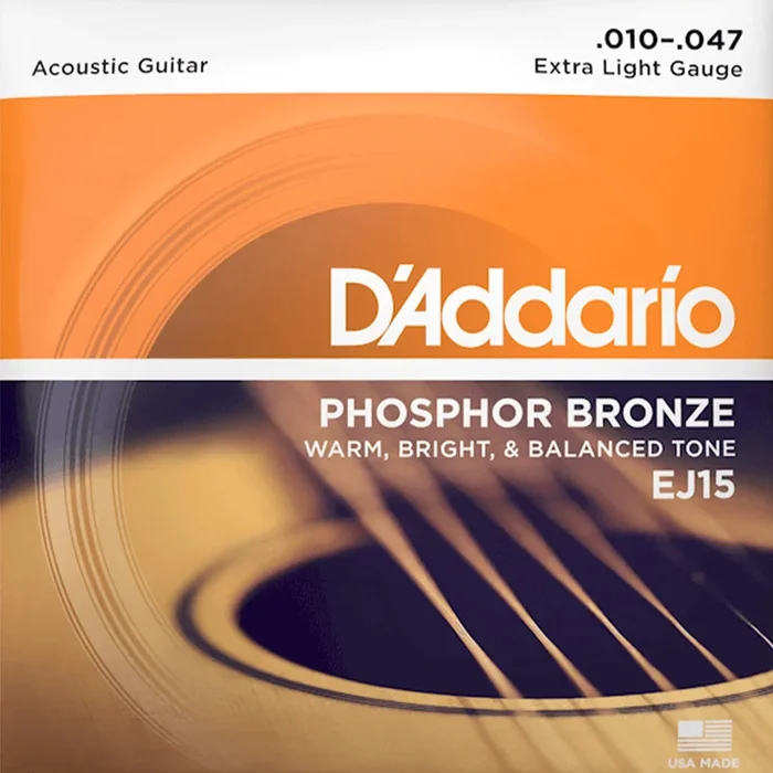 D’Addario EJ15 Phosphor Bronze Acoustic Guitar Strings, Extra Light