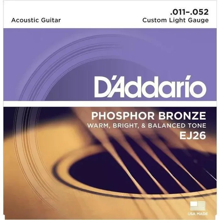 D’Addario EJ26 Phosphor Bronze Acoustic Guitar Strings, Custom Light, 11-52