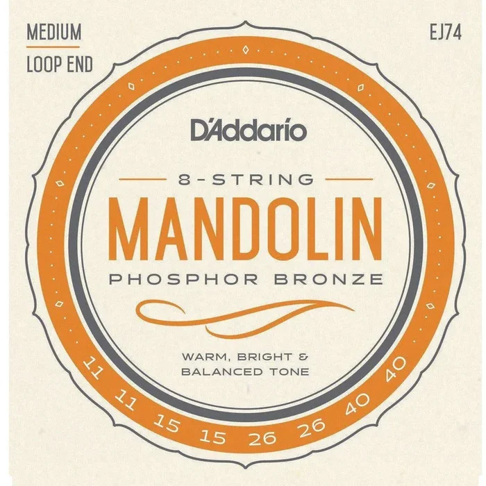 D’Addario EJ74 Mandolin Strings, Phosphor Bronze, Medium, 11-40