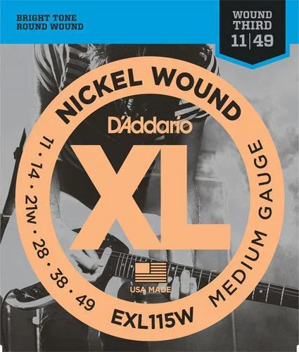 D’Addario EXL115W Nickel Wound, Medium/Blues-Jazz Rock, Wound 3rd, 11-49 Electric Strings