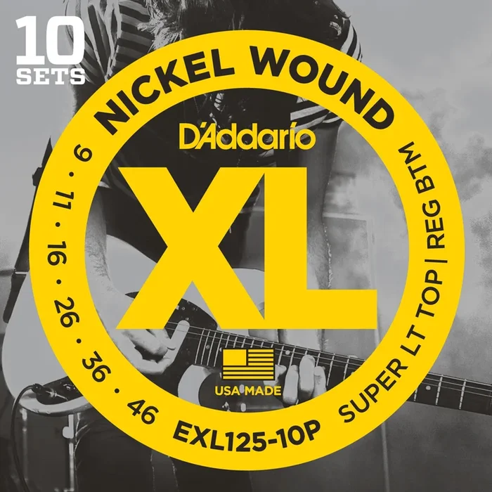 D’Addario EXL125-10P Nickel Wound Electric Guitar Strings, Super Light Top/Regular Bottom, 9-42, 10 Sets