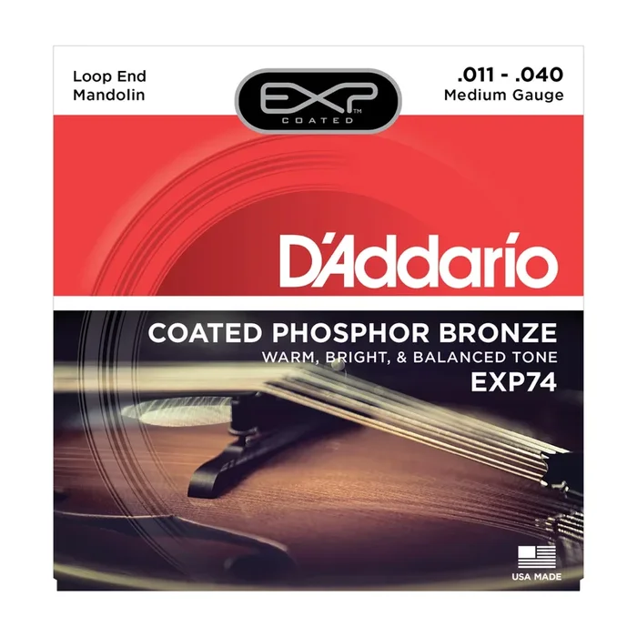 D’Addario EXP74 Coated Phosphor Bronze Mandolin Strings, Medium, 11-40