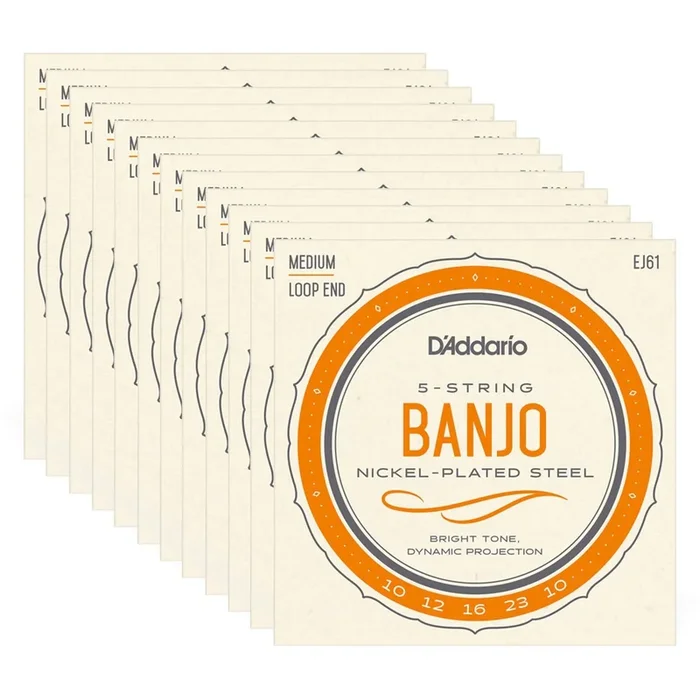 D’Addario J61 Banjo Nickel Wound 10-23 Medium 12 Pack Bundle