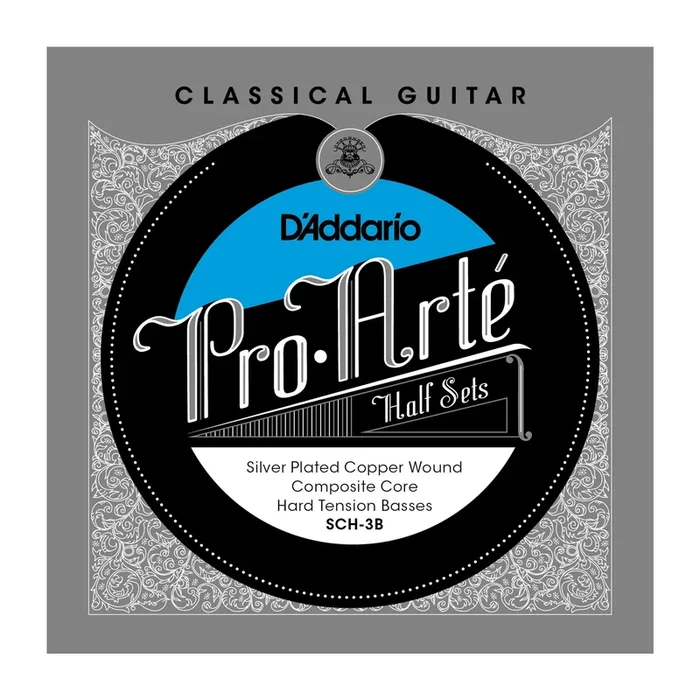 D’Addario SCH-3B Pro-Arte Silver Plated Copper on Composite Core Classical Guitar Half Set, Hard Tension