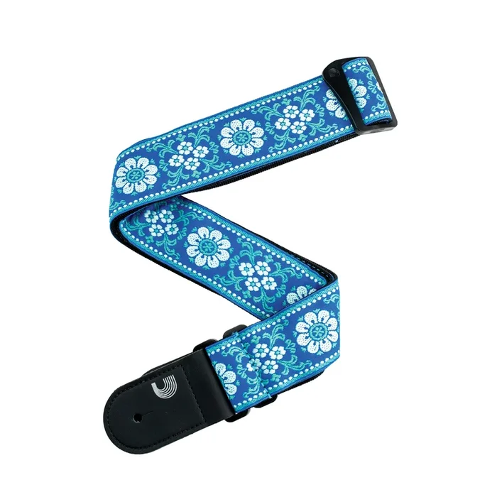 D’Addario Woven Guitar Strap, Peace Love, Blue and White