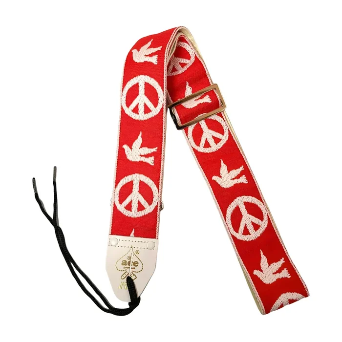 D’Andrea DN-ACE06 Ace Vintage Reissue Guitar Strap Peace & Dove – Red