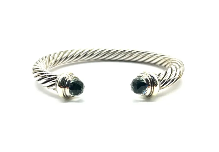 David Yurman Sterling Silver Cuff Bracelet with Green Quartz