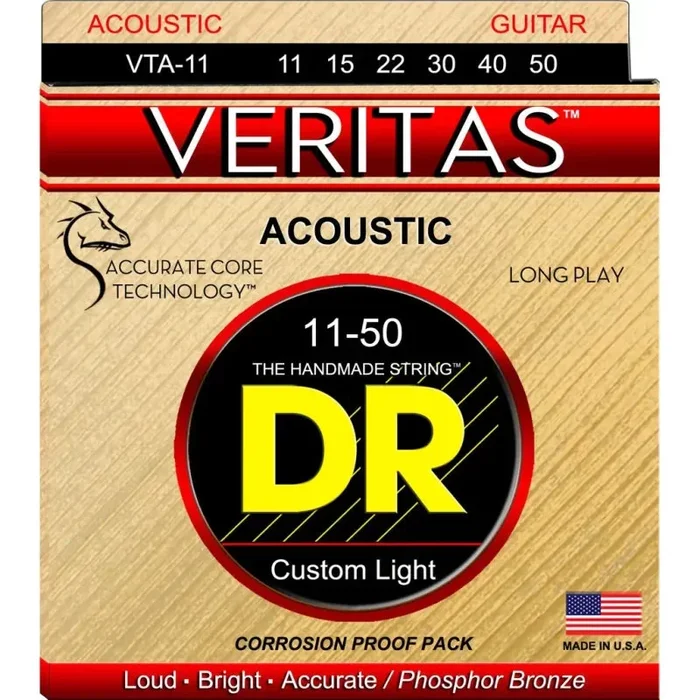 DR Strings – VTA-11 – Veritas – Phosphor Bronze Round-Core Acoustic Guitar Strings – 11-50 (1 Pack)