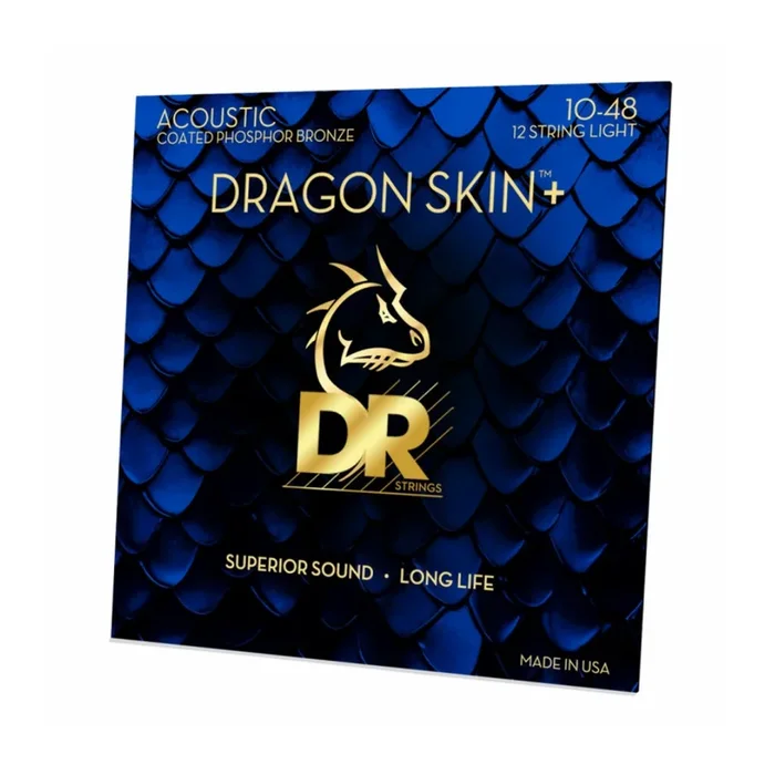 DR Strings Dragon Skin+ Phosphor Bronze Coated 12-string Acoustic Guitar Strings – Light 10-48