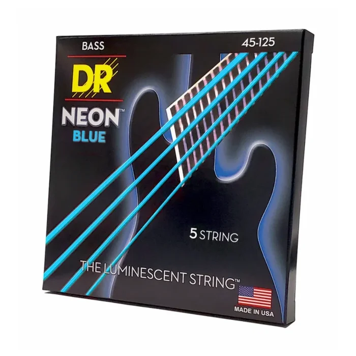 DR Strings Hi-Def Neon Blue K3 Coated 5-string Bass Guitar Strings – Medium 45-125