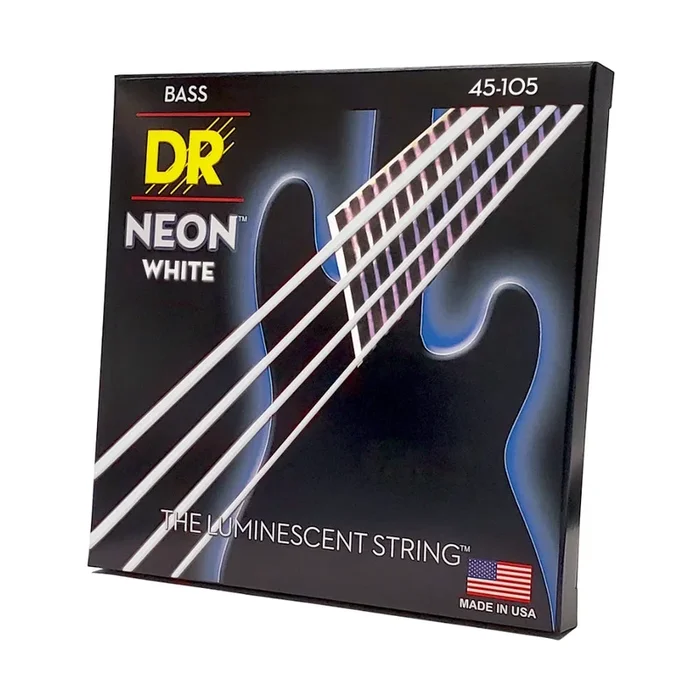 DR Strings Hi-Def Neon White K3 Coated Bass Guitar Strings – Medium 45-105