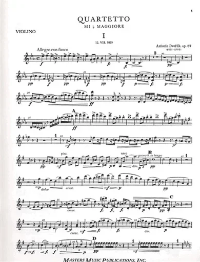 Dvorak, Antonin: Piano Quartet In Eb major Op.87 (violin, viola, cello, piano)