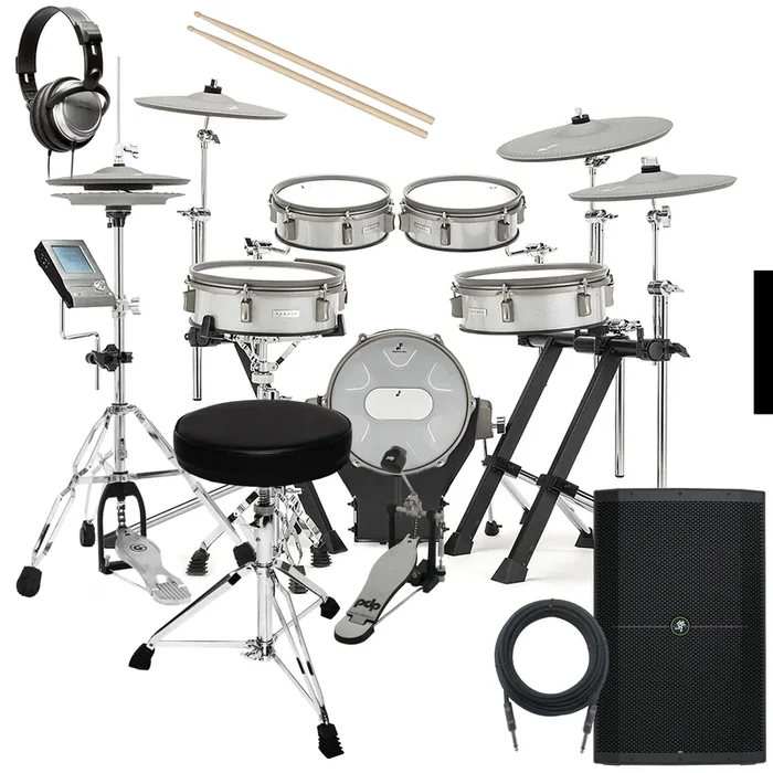 EFNOTE 3B Electronic Drum Set – White Sparkle COMPLETE DRUM BUNDLE