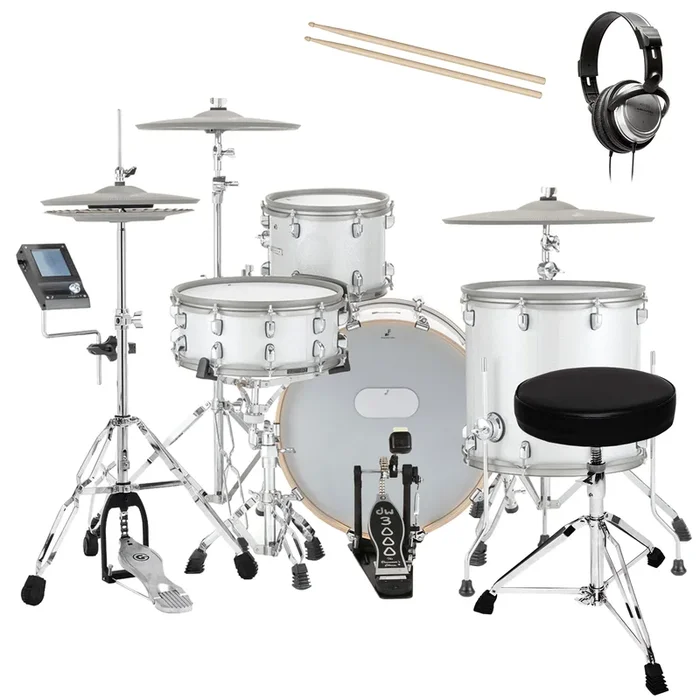 EFNOTE 7 Electronic Drum Set – White Sparkle DRUM ESSENTIALS BUNDLE