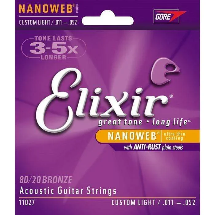 Elixir Nanoweb Custom Light Acoustic Guitar Strings 11-52