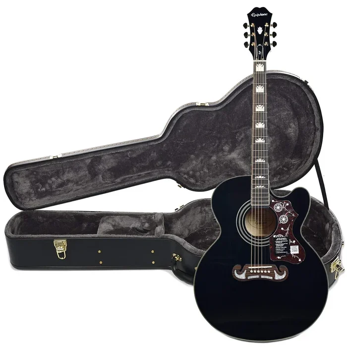 Epiphone EJ-200SCE Solid Top Acoustic-Electric Black and Epiphone Hardshell Case Bundle
