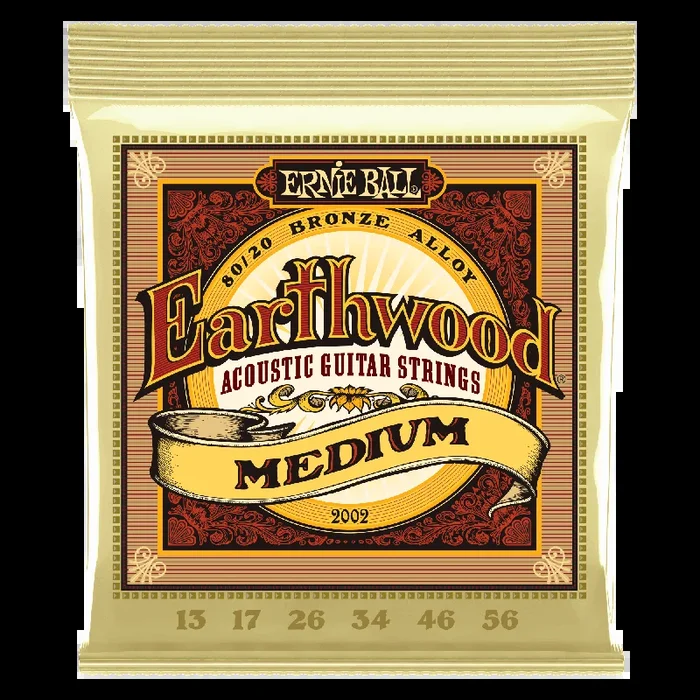Ernie Ball 2002 Earthwood Acoustic Guitar Strings,80/20 Bronze, Medium – 0.13-0.56