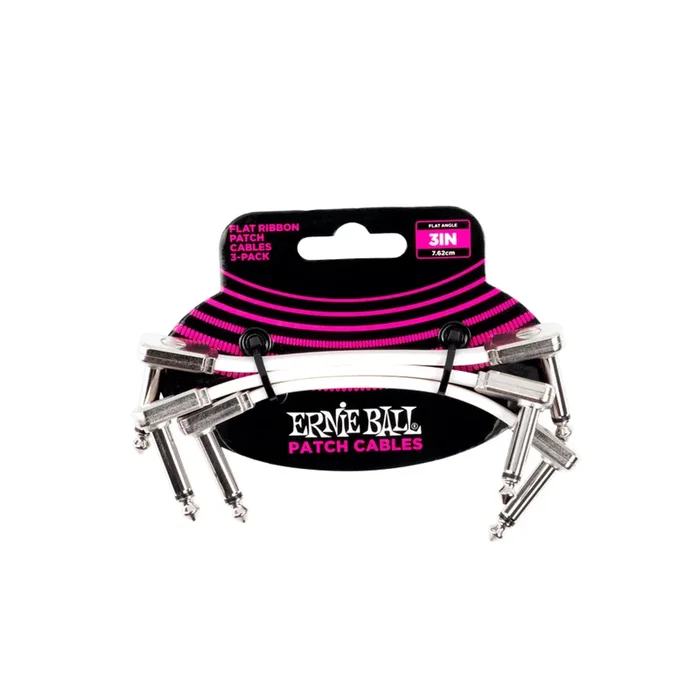 Ernie Ball 3” White Flat Ribbon Patch Cable 3-Pack