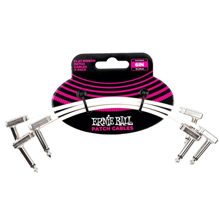 Ernie Ball 6” Flat Ribbon Patch Cable 3-Pack – White
