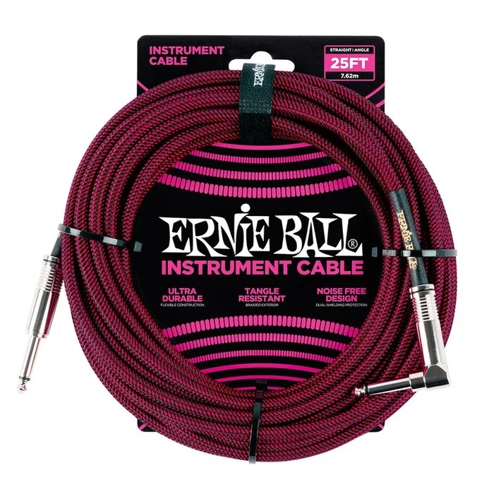 Ernie Ball 7.5 Meter Braided Straight / Angle Instrument Cable, Black / Red