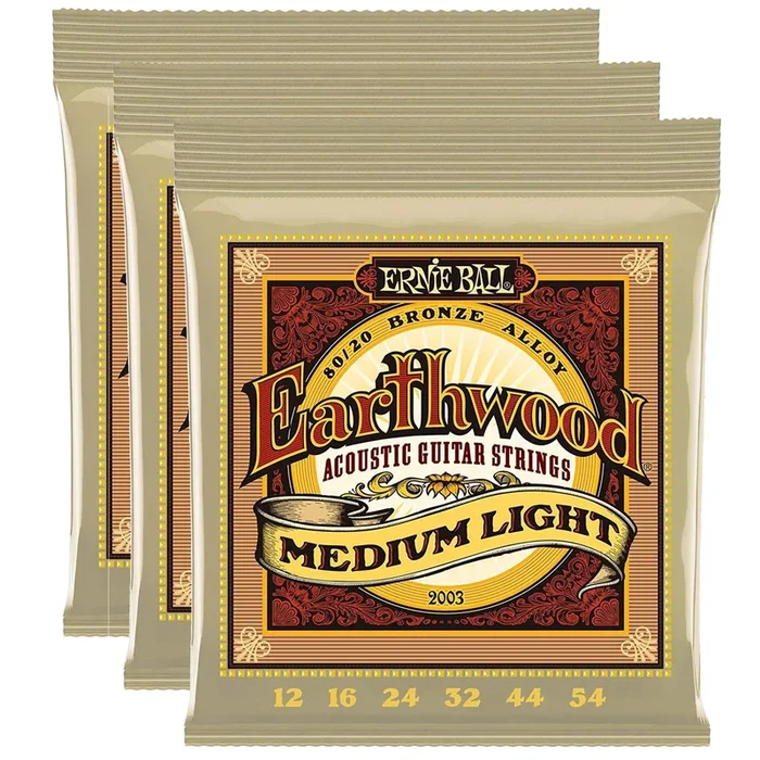 Ernie Ball Earthwood 80/20 Bronze Medium Light 12-54 (3 Pack Bundle)