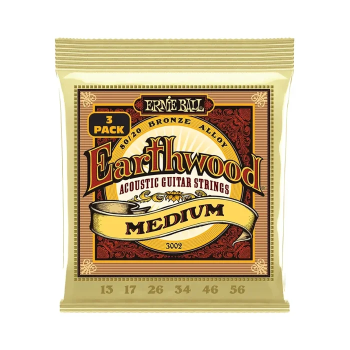 Ernie Ball Earthwood Medium 8020 Bronze Acoustic 13-56 Guitar Strings – 3 Pack