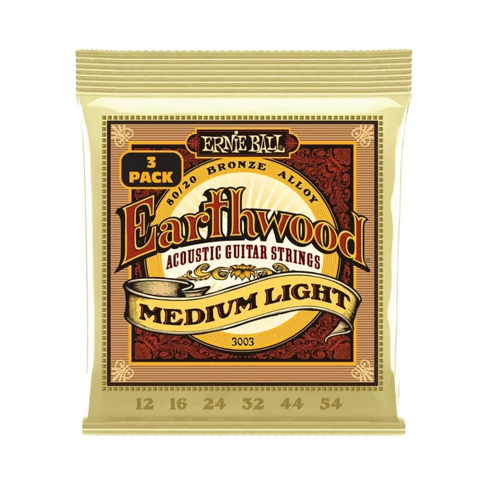 Ernie Ball Earthwood Medium Light 8020 Bronze Acoustic 12-54 Guitar Strings – 3 Pack
