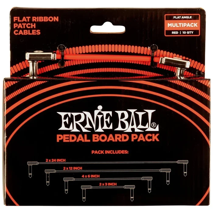 Ernie Ball Flat Ribbon Patch Cables Pedalboard Multi-Pack – Red