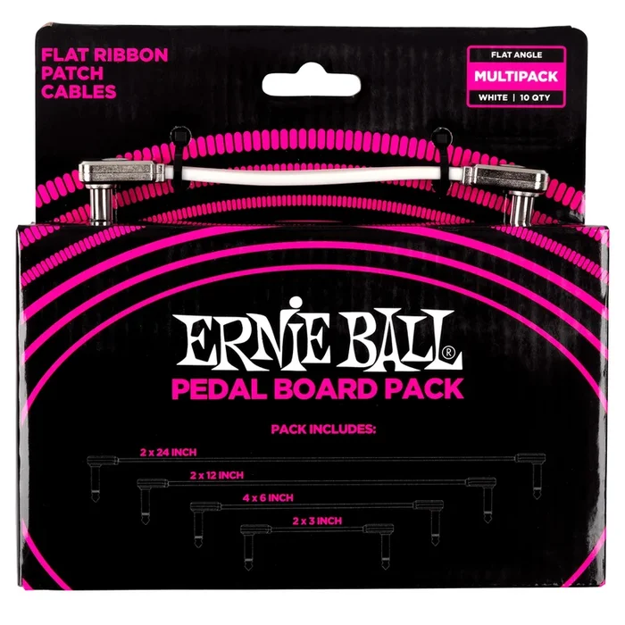 Ernie Ball Flat Ribbon Patch Cables Pedalboard Multi-Pack – White