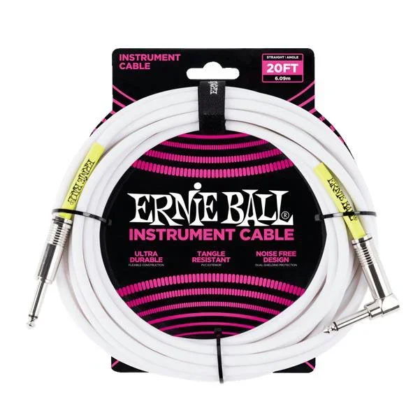 Ernie Ball Ultradurable Straight-Angle Instrument Cable – White