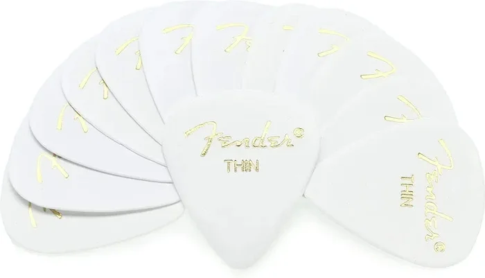 Fender Classic Celluloid Guitar Picks 351 Shape, White, Thin, 12-Pack