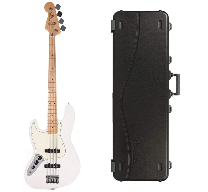 Fender Player Jazz Bass LEFTY Polar White Bundle w/Fender Molded Hardshell Case