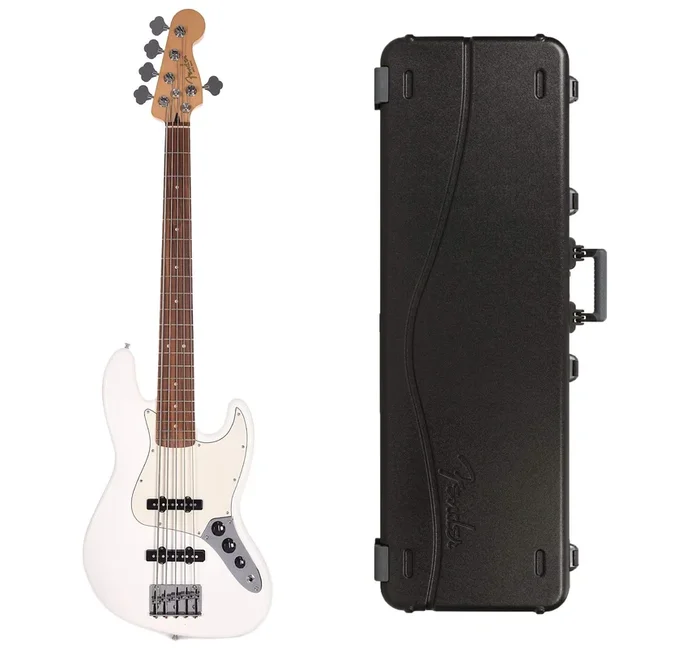 Fender Player Jazz Bass V 5-String Polar White Bundle w/Fender Molded Hardshell Case