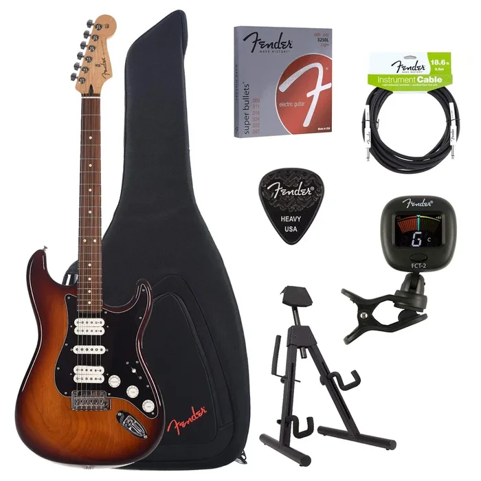 Fender Player Stratocaster HSH Tobacco Sunburst Bundle w/Fender Gig Bag, Stand, Cable, Tuner, Picks and Strings