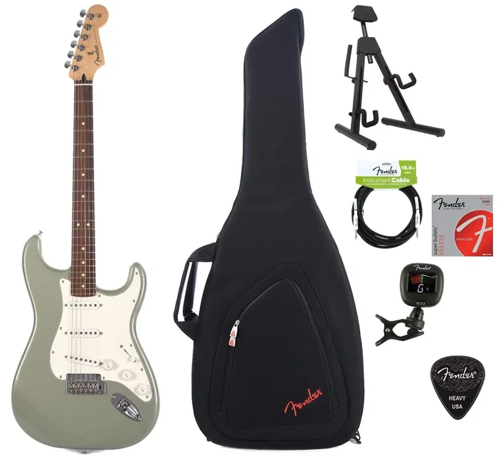 Fender Player Stratocaster PF Sage Green Metallic Bundle w/Fender Gig Bag, Stand, Cable, Tuner, Picks and Strings