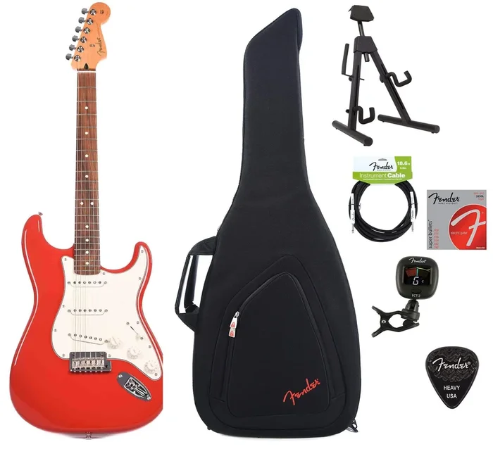 Fender Player Stratocaster PF Sonic Red Bundle w/Fender Gig Bag, Stand, Cable, Tuner, Picks and Strings