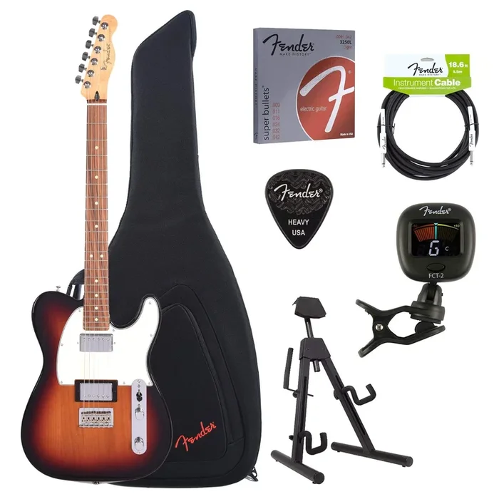 Fender Player Telecaster HH 3-Color Sunburst Bundle w/Fender Gig Bag, Stand, Cable, Tuner, Picks and Strings