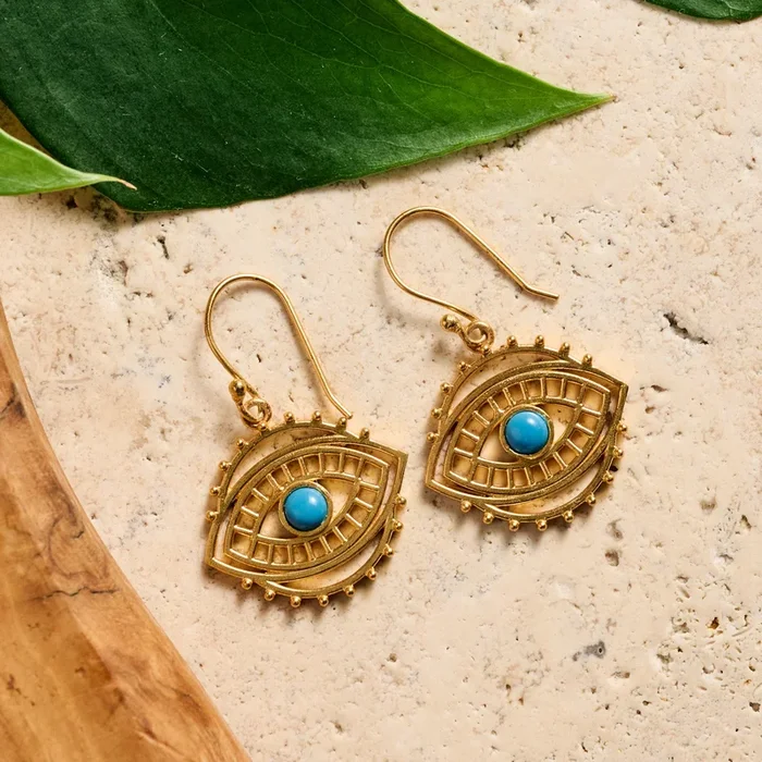 Firoza Evil Eye Dangle Earrings