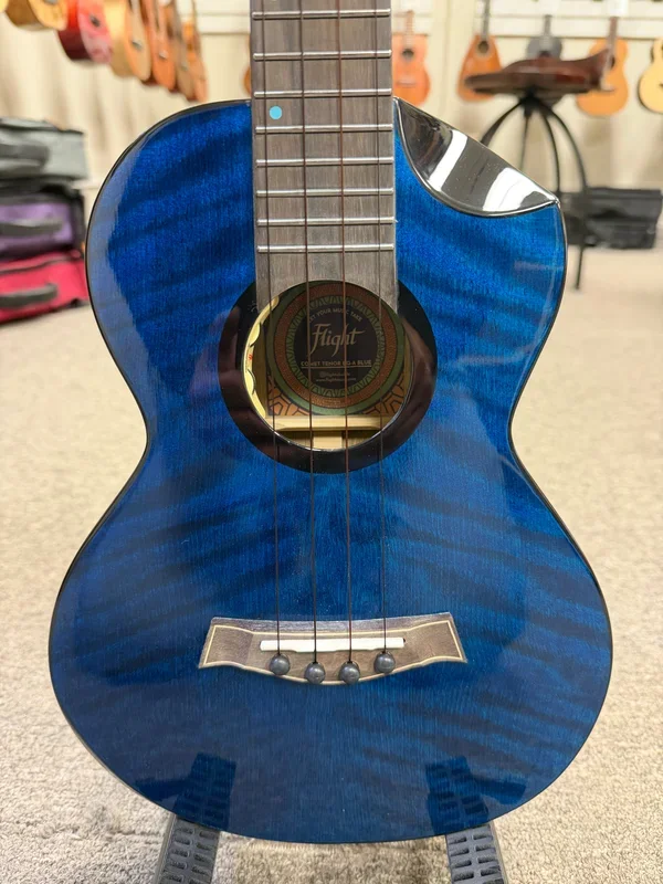Flight Comet Blue Tenor Electric Ukulele w/Case – Solid Flamed Maple/Solid Mango