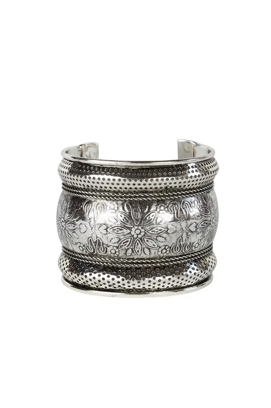Floral Cuff Bracelet – Silver
