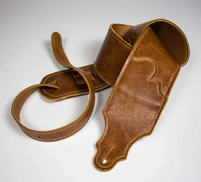 Franklin FSW-JH-CG 3″ Premium Aged Leather with Leather backing – Guitar Strap – Cognac with Natural Stitching