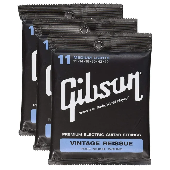 Gibson Gear Vintage Reissue Electric Electric Guitar Strings Medium 11-50 (3 Pack Bundle)