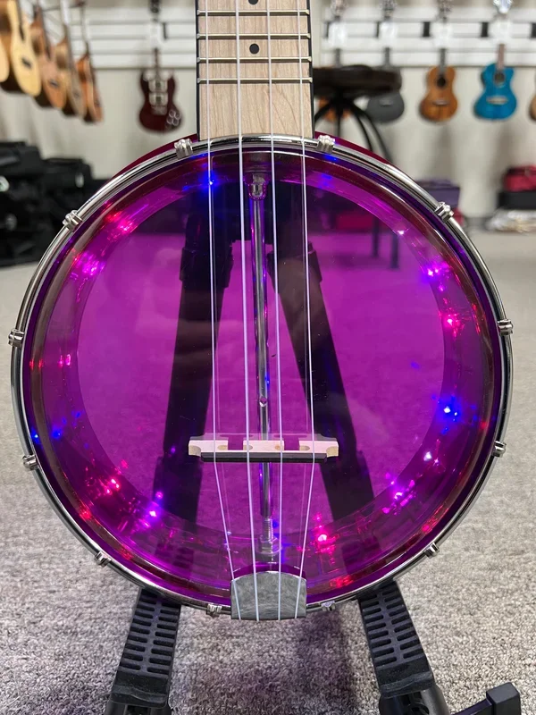 Gold Tone Little Gem Amethyst Light Up Concert Banjolele w/Case – See Through Banjo Ukulele w/Lights