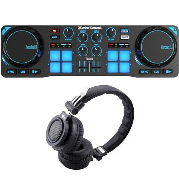 Hercules DJ Control Compact DJ Software Controller with Ant Audio H86 Bluetooth Headset