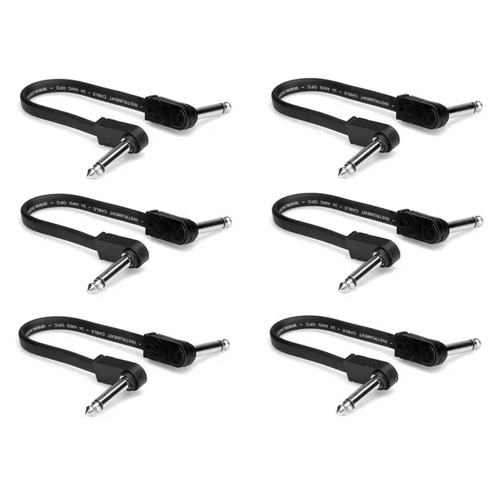 Hosa CFP-606 Flat Guitar Patch Cable, Molded Right-Angle/Same | 6 Pack | 6″