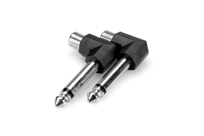 Hosa GPR-123 Right-Angle Adapters, RCA to 1/4 in TS – 2 Pieces