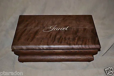 Jewelry Box, Custom Made, Flamed American Walnut, Full Inlaid Engraved Name