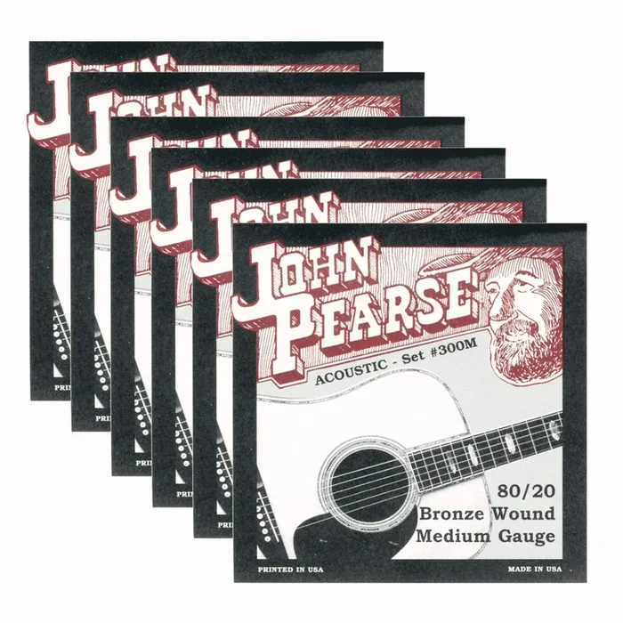 John Pearse Acoustic Strings 80/20 Bronze Medium 13-56 6 Pack Bundle