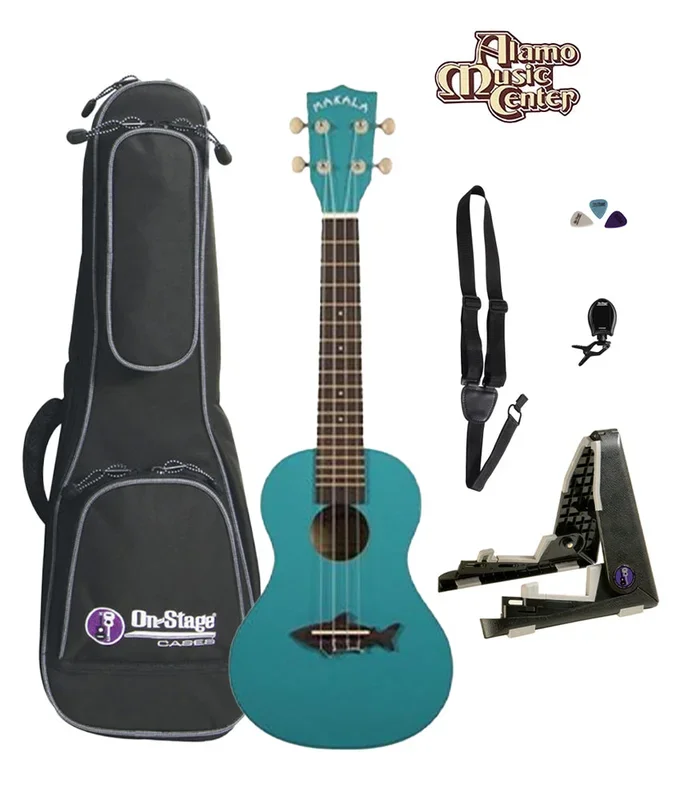 Kala Makala MK-SS Shark Soprano Ukulele, Blue Sea Bundle w/ Gig Bag and Stand