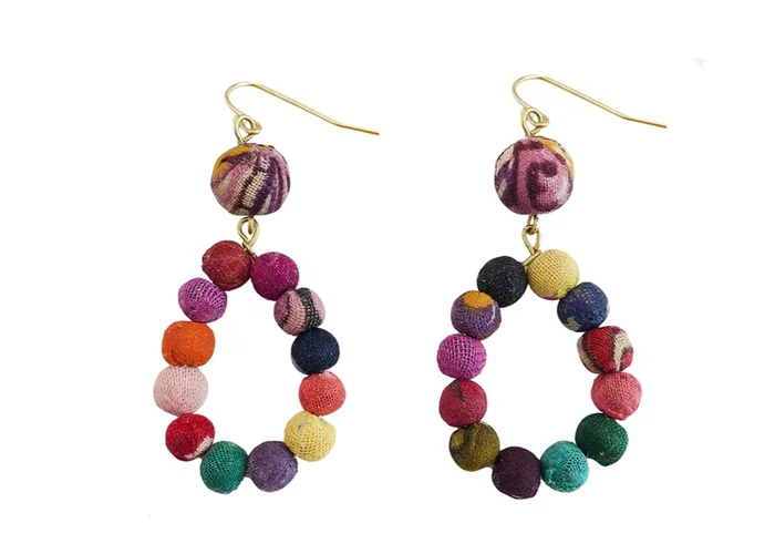 Kantha Dangling Teardrop Earrings